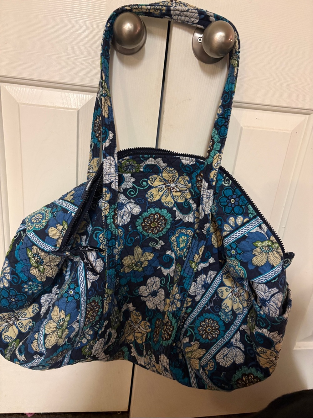 Vera Bradley Quilted Floral Shoulder Tote in Navy and Teal